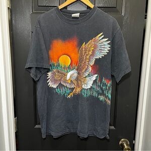 Vintage Bald Eagle Wrap Around Graphic Single Stitch Mens XL T Shirt Black USA